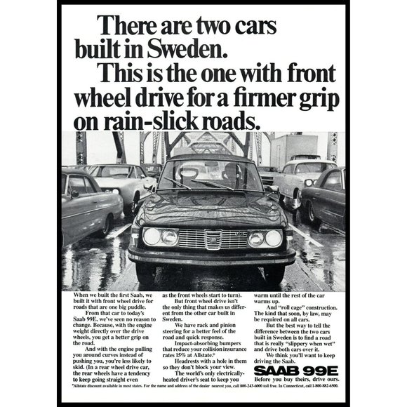 1972 Saab 99E Sweden Vintage Print Ad Cars on Bridge Traffic City Wall Decor - Picture 1 of 1